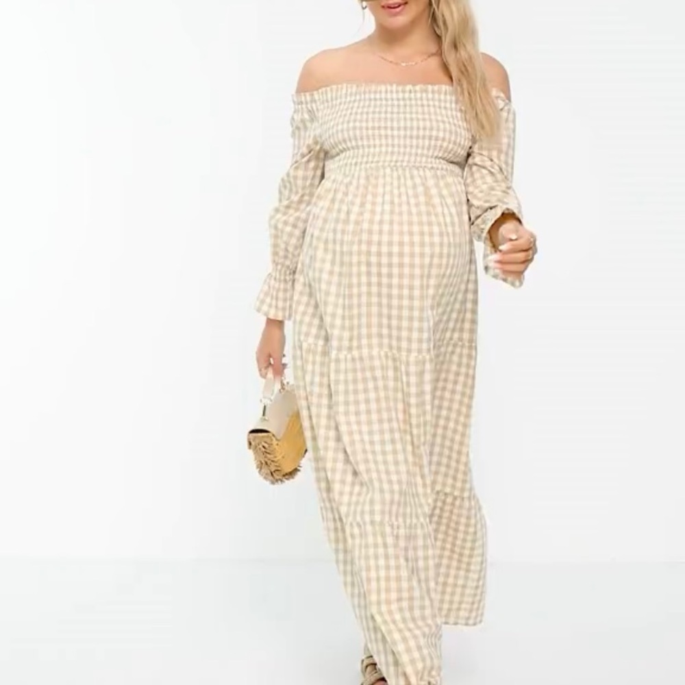 ASOS Gingham off the shoulder peasant dress